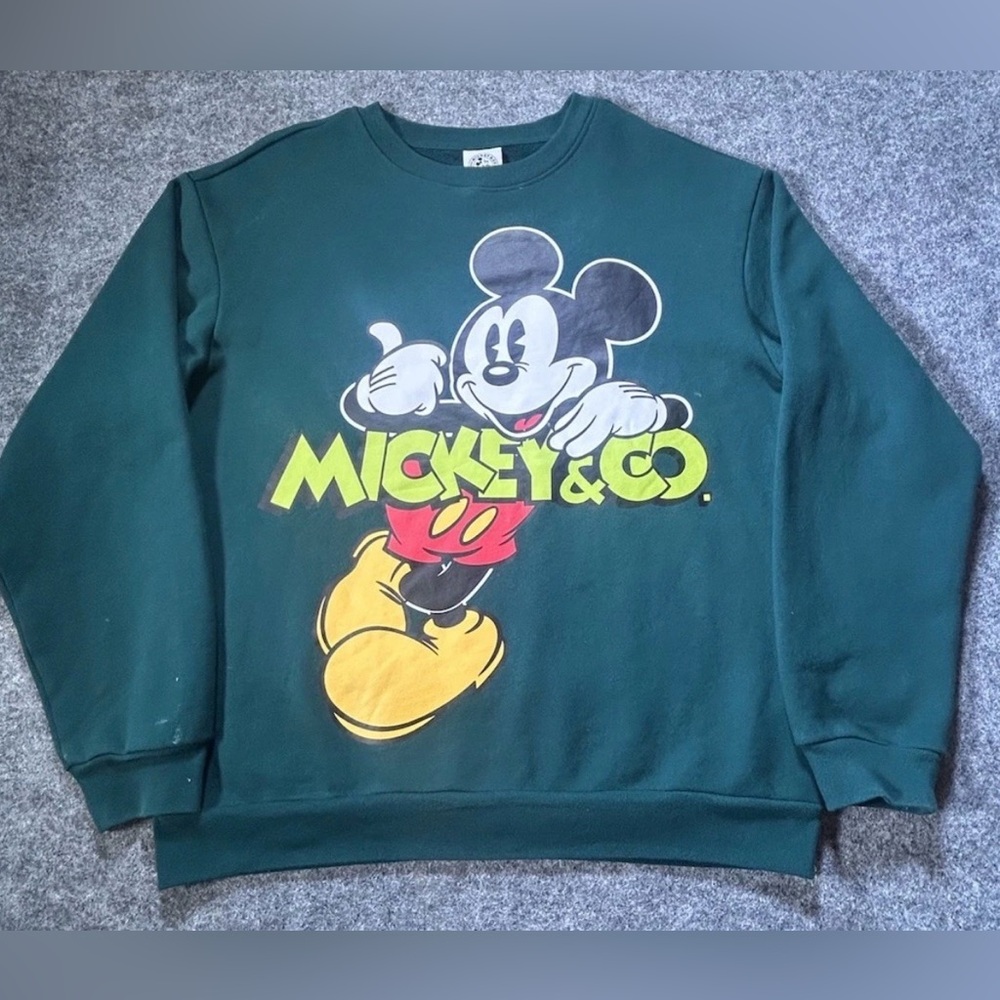 Disney Mickey & Co Crew Neck Sweatshirt Green Adult Large Pullover
